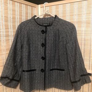 Jones New York Collection Wool Blend Blazer with Leather Trim and 3/4 Sleeves